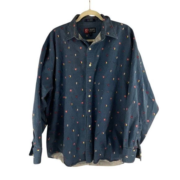 Chaps Ralph Lauren Mens Long Sleeve Button-Up Shirt Nautical Print XL Cotton - Picture 5 of 6